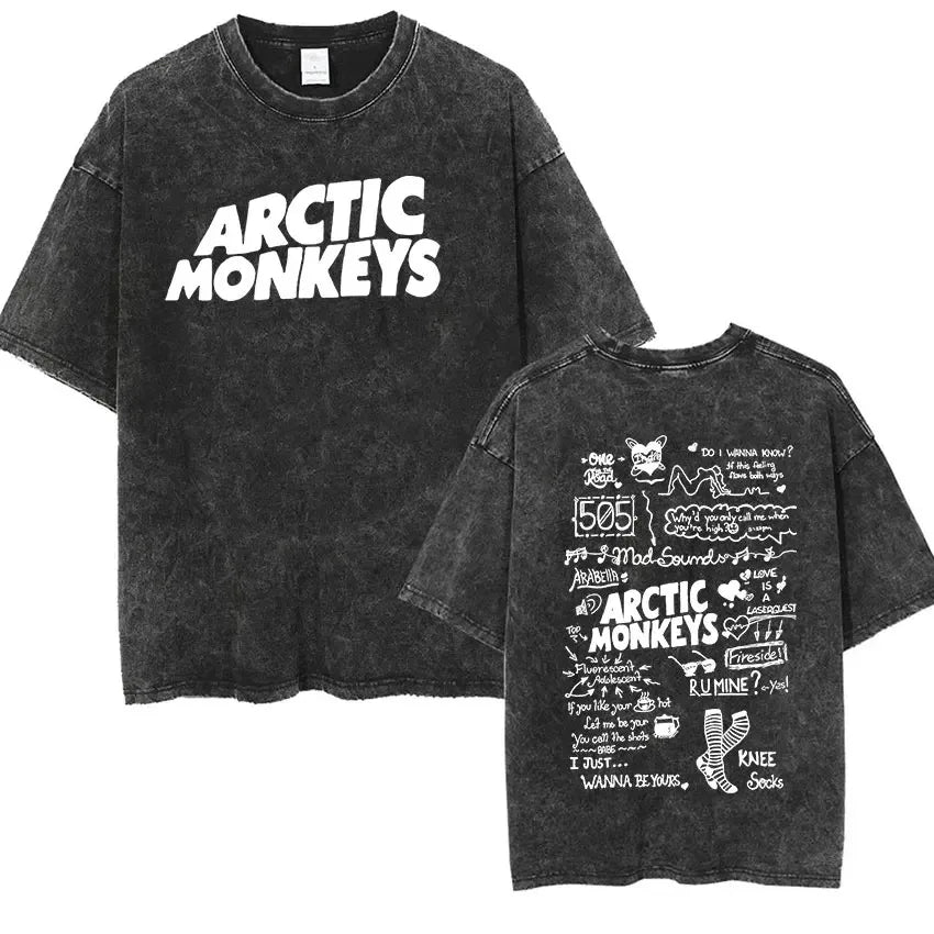 Cheap T-shirt Jerseys Retro Rock Arctic Monkeys Music Album Graphic T-Shrit Men's Vintage Washed Oversized Short Sleeve T Shirt Y2k Hip Hop Streetwear