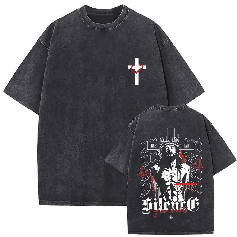 Cheap T-shirt Jerseys Christian Religious Jesus Forgive Them Father Vintage Washed T-shirt  Men Women Gothic Rock Oversized T Shirts Tops Streetwear