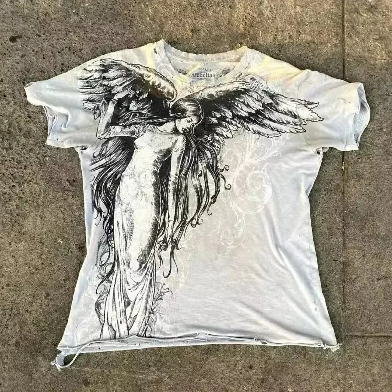 Cheap T-shirt Jerseys Classic Y2K Gothic Style T-shirt Print Oversized High Street Shirts Gothic Round Neck Cotton Tops New Mens Women T Shirt