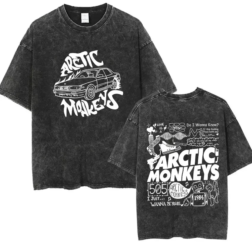 Cheap T-shirt Jerseys Retro Rock Arctic Monkeys Music Album Graphic T-Shrit Men's Vintage Washed Oversized Short Sleeve T Shirt Y2k Hip Hop Streetwear