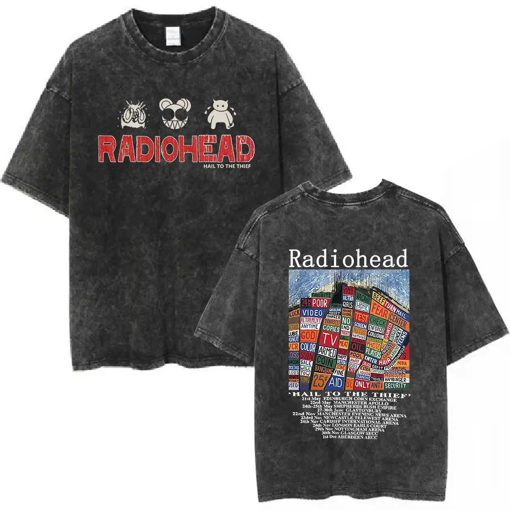 Cheap T-shirt Jerseys Radiohead Rock Band Washed Cotton T Shirt Men Women Hip Hop Music Tee Fashion Short Sleeve Tshirt Summer Oversized T-shirts Tops