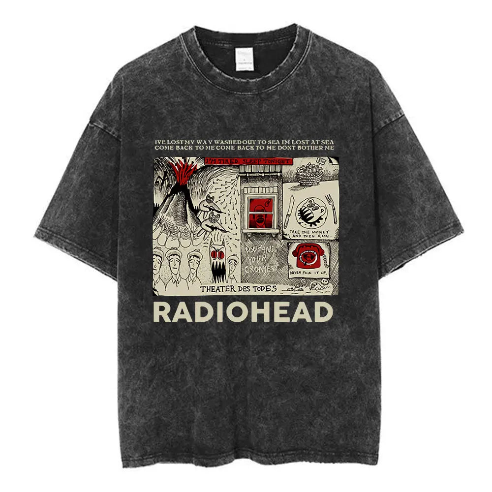 Cheap T-shirt Jerseys Radiohead Rock Band Washed Cotton T Shirt Men Women Hip Hop Music Tee Fashion Short Sleeve Tshirt Summer Oversized T-shirts Tops