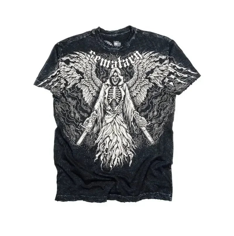 Cheap T-shirt Jerseys Summer New Fashion Oversized Printed T-shirt Men Y2K Harajuku Vintage Hip Hop Oversized Short-sleeved Gothic Shirt Men And Women
