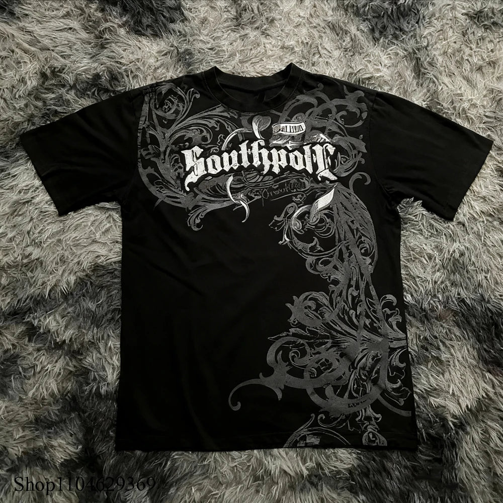 Cheap T-shirt Jerseys Classic Y2K Gothic Style T-shirt Print Oversized T Shirt High Street Shirts Gothic Round Neck Cotton Tops New Mens Women T Shirt
