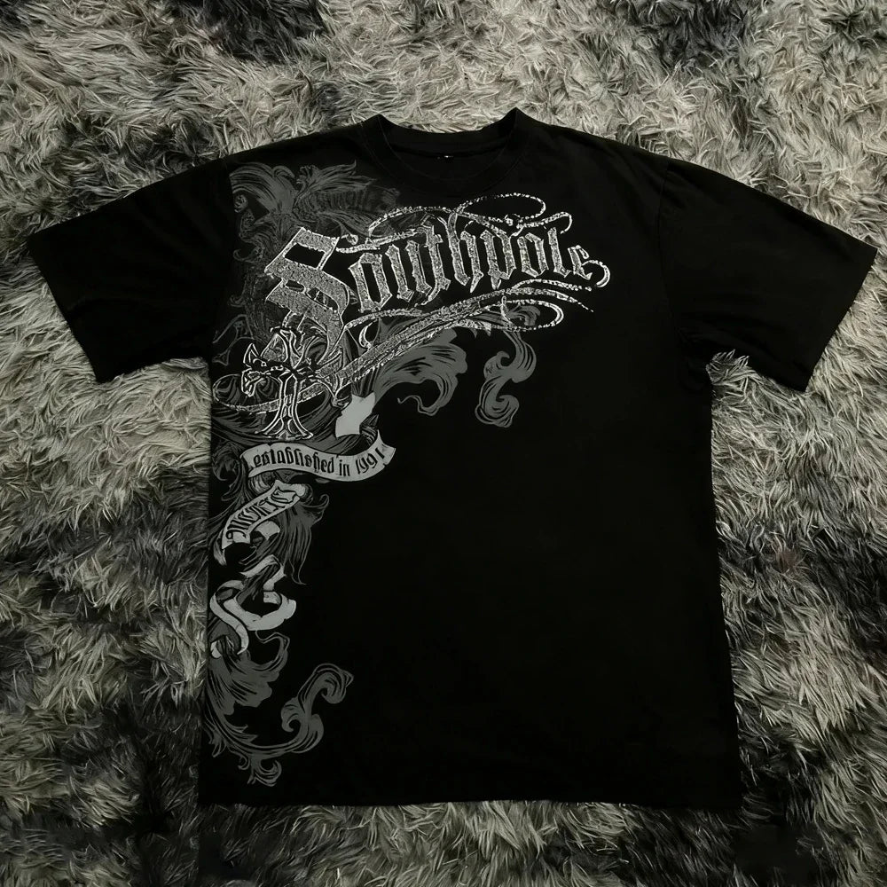 Cheap T-shirt Jerseys Classic Y2K Gothic Style T-shirt Print Oversized High Street Shirts Gothic Round Neck Cotton Tops New Mens Women T Shirt