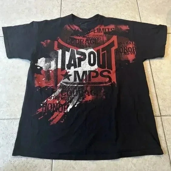 Cheap T-shirt Jerseys Y2K Tapout New men T Shirt Letter Graphic Print Oversized tops Punk Rock Round Neck Tops Harajuku street Hip Hop Pure cotton tee