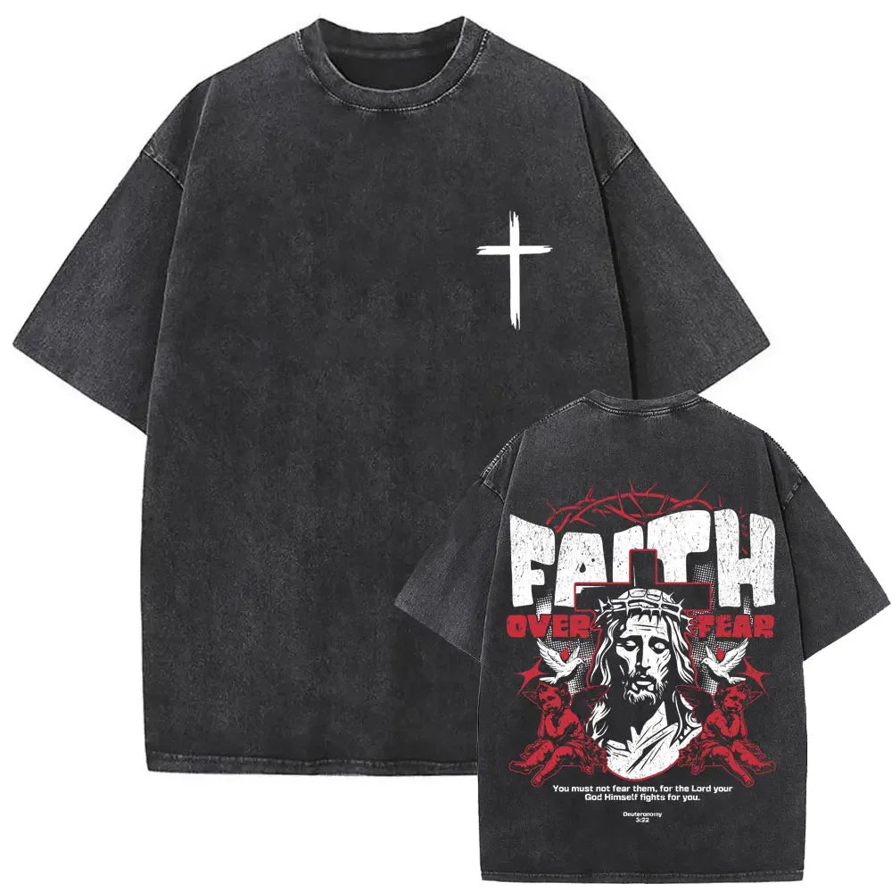 Cheap T-shirt Jerseys Christian Religious Jesus Forgive Them Father Vintage Washed T-shirt  Men Women Gothic Rock Oversized T Shirts Tops Streetwear