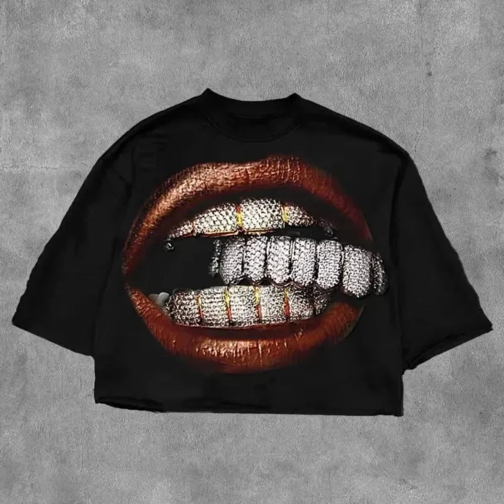 Cheap T-shirt Jerseys 2000s Vintage Casual Girl Print Y2k Women's Tshirts Short Sleeve O-Neck Streetwear Harajuku Gothic Tee Crop Top Men Kid Clothes