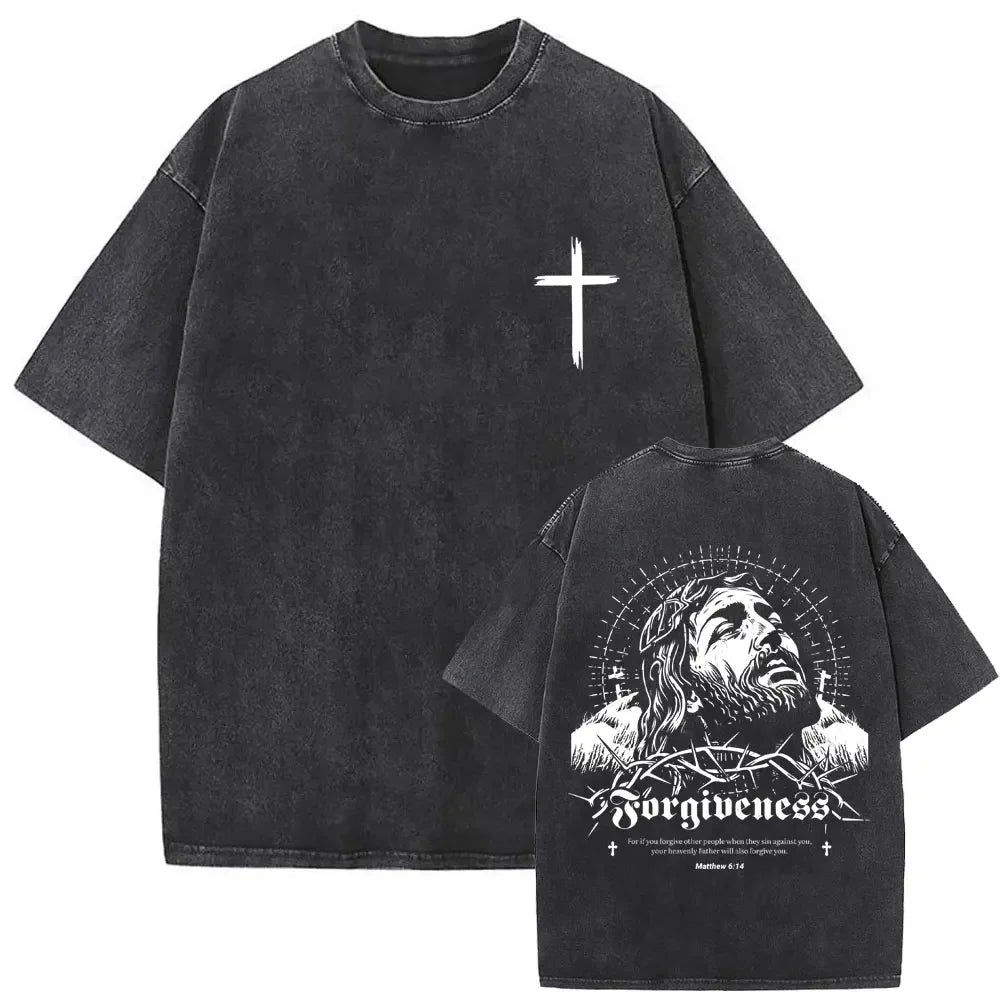 Cheap T-shirt Jerseys Christian Religious Jesus Forgive Them Father Vintage Washed T-shirt  Men Women Gothic Rock Oversized T Shirts Tops Streetwear