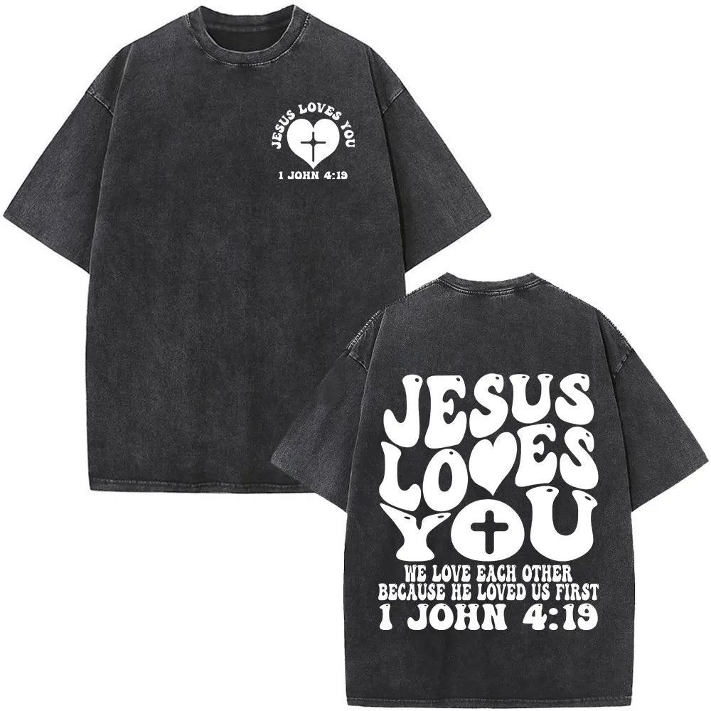 Cheap T-shirt Jerseys Christian Jesus Faith Over Fear Bible Verse Washed T-shirts Men Women Fashion Vintage Oversized T Shirts Harajuku Cotton T-shirt
