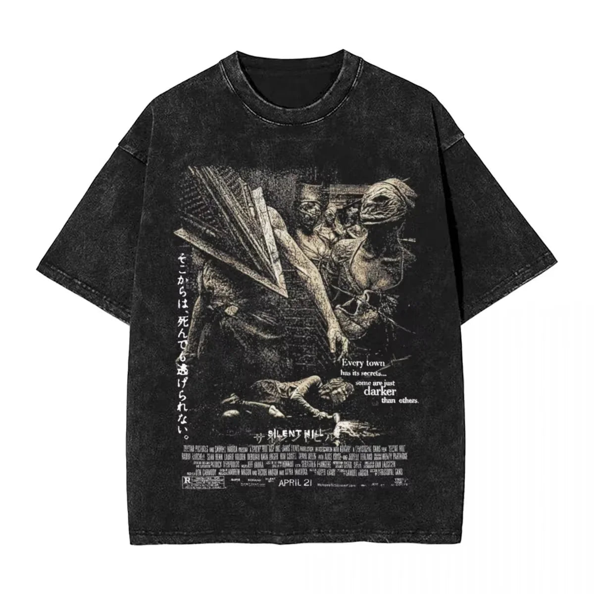 Cheap T-shirt Jerseys Washed T Shirts Horror Silent Hill Heavens Night Hip Hop T-Shirt Street  Streetwear Short Sleeve Printed Tops Tees Men Women