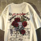 Cheap T-shirt Jerseys 2025 New pure cotton American retro skull print T-shirt with round neck and short sleeve women summer European and American tops