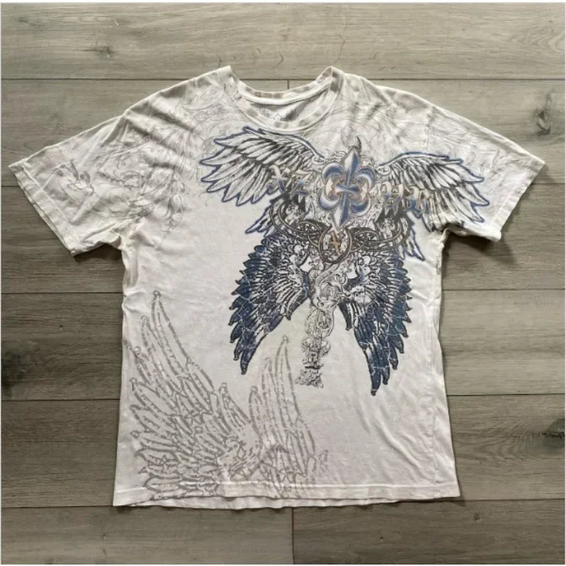 Cheap T-shirt Jerseys 90s American Suffering Trendy Retro Fashion Print Round Neck Short Sleeved T shirt Women Y2K Street Style Gothic Couple Sports