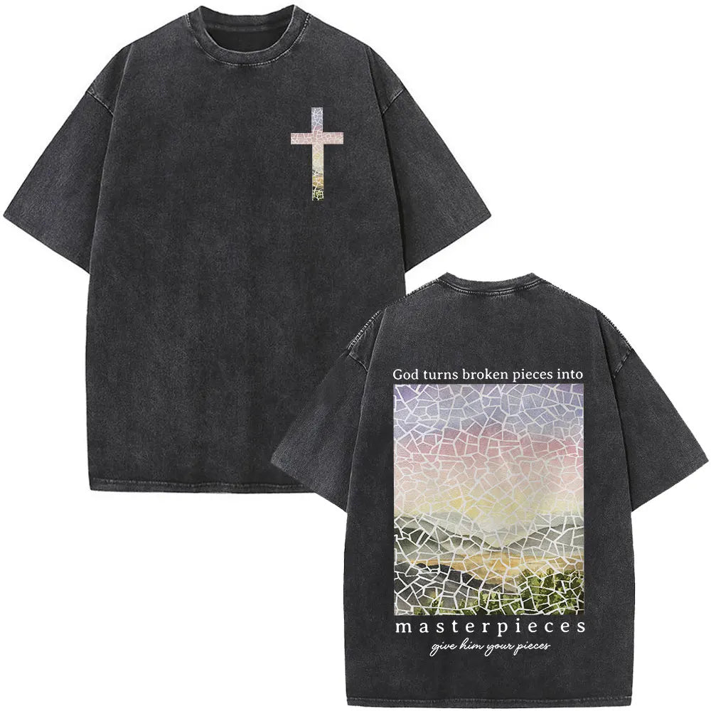 Cheap T-shirt Jerseys Christian Jesus Faith Over Fear Bible Verse Washed T-shirts Men Women Fashion Vintage Oversized T Shirts Harajuku Cotton T-shirt