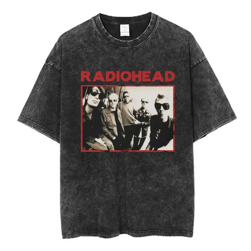 Cheap T-shirt Jerseys Radiohead Rock Band Washed Cotton T Shirt Men Women Hip Hop Music Tee Fashion Short Sleeve Tshirt Summer Oversized T-shirts Tops