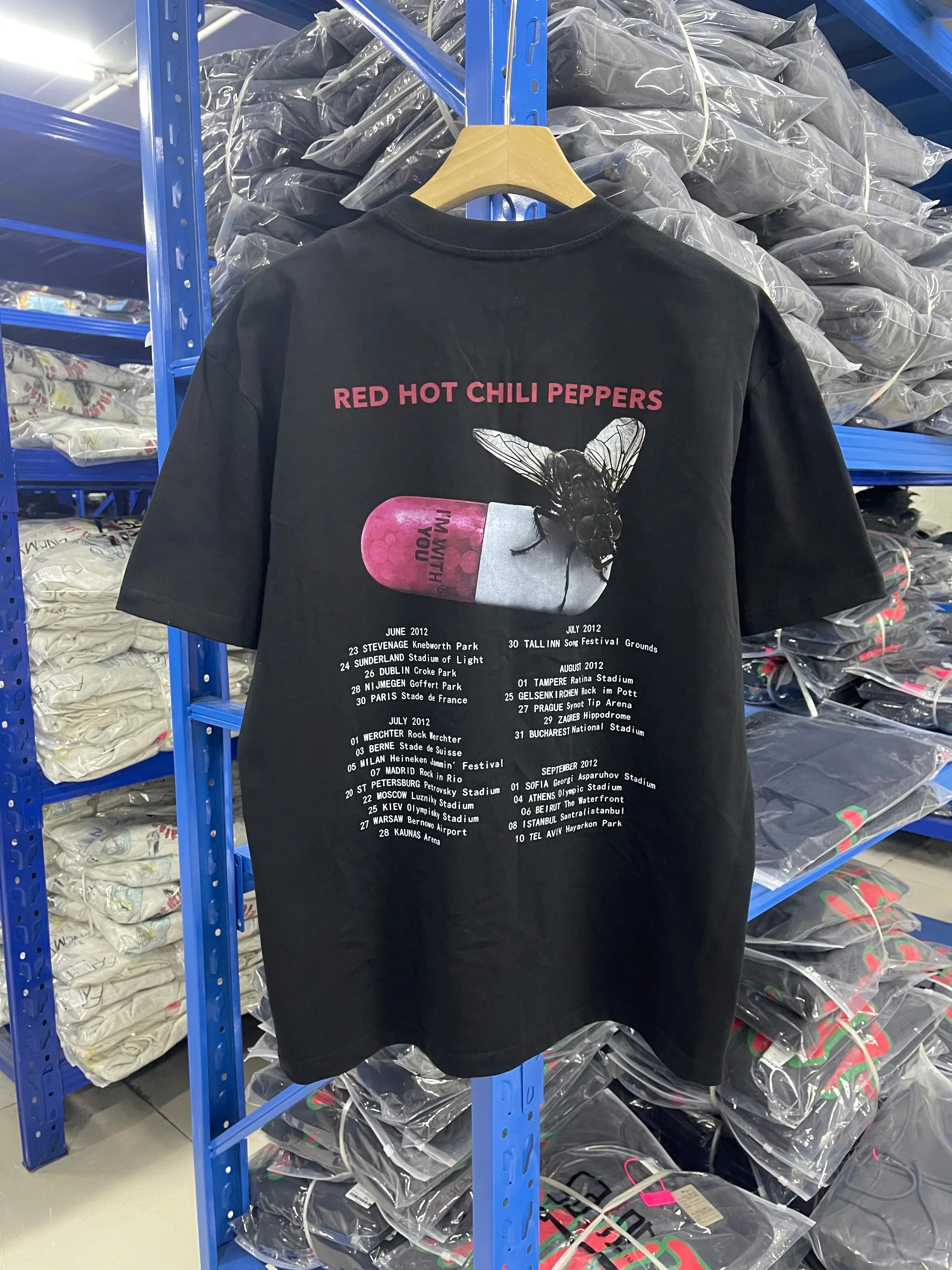 Cheap T-shirt Jerseys 25SS High quality Vintage Rock Red Chili Printed Band Short Sleeve Heavy Washed Cotton Loose Casual Oversize Street Pop T-shirt
