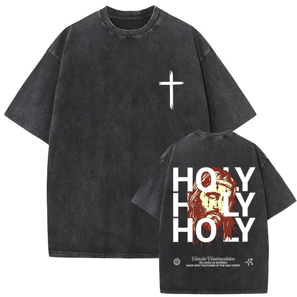 Cheap T-shirt Jerseys Christian Religious Jesus Forgive Them Father Vintage Washed T-shirt  Men Women Gothic Rock Oversized T Shirts Tops Streetwear