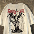 Cheap T-shirt Jerseys 2025 New Heavy Short-sleeved T-shirt American Retro Sword-wielding Angel Printed Short-sleeved Men's and Women's Loose Top