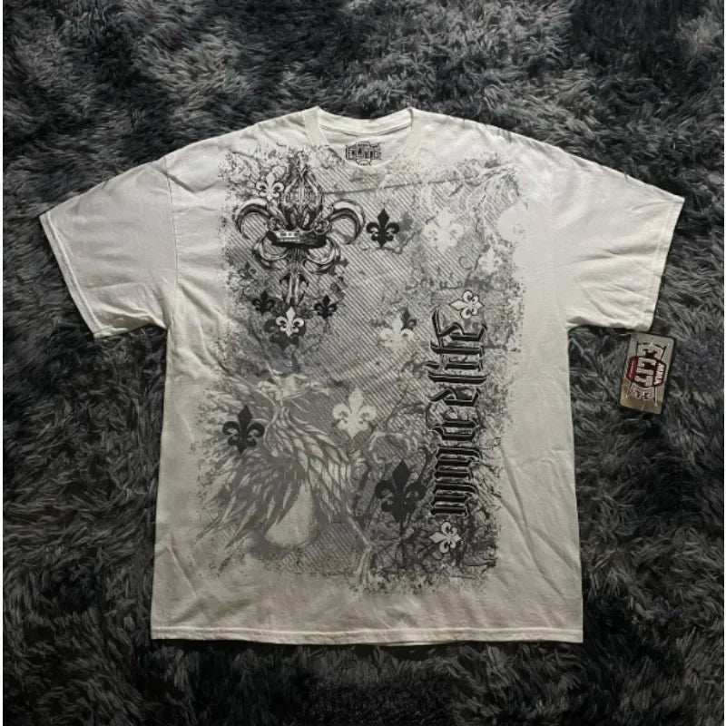 Cheap T-shirt Jerseys 90s American Suffering Trendy Retro Fashion Print Round Neck Short Sleeved T shirt Women Y2K Street Style Gothic Couple Sports