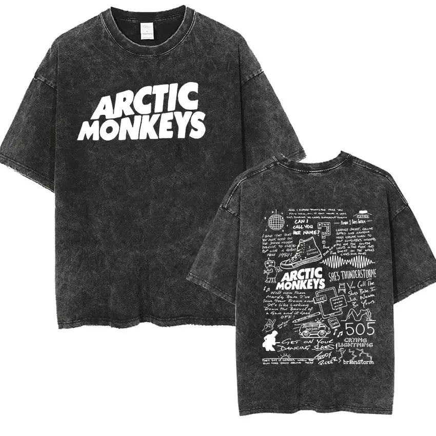Cheap T-shirt Jerseys Retro Rock Arctic Monkeys Music Album Graphic T-Shrit Men's Vintage Washed Oversized Short Sleeve T Shirt Y2k Hip Hop Streetwear