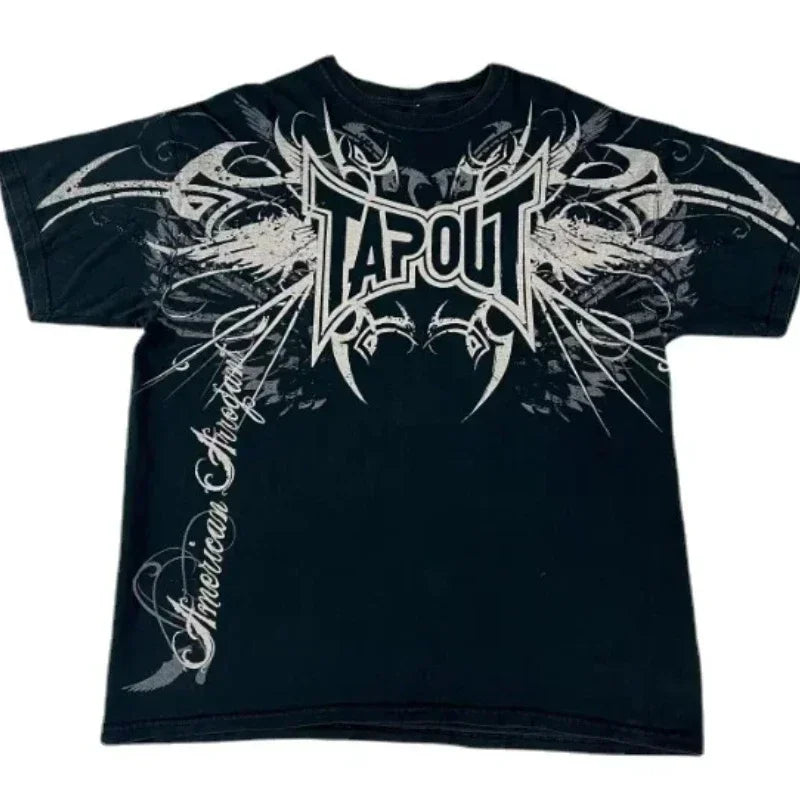 Cheap T-shirt Jerseys Y2K Tapout New men T Shirt Letter Graphic Print Oversized tops Punk Rock Round Neck Tops Harajuku street Hip Hop Pure cotton tee