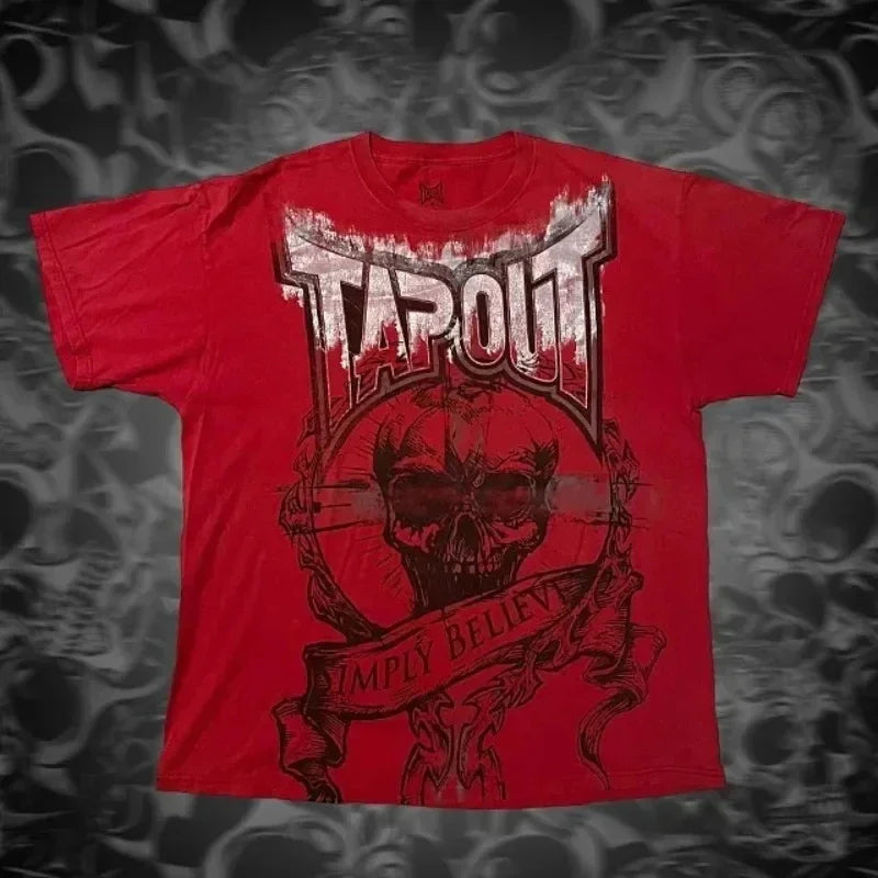 Cheap T-shirt Jerseys Y2K Tapout New men T Shirt Letter Graphic Print Oversized tops Punk Rock Round Neck Tops Harajuku street Hip Hop Pure cotton tee