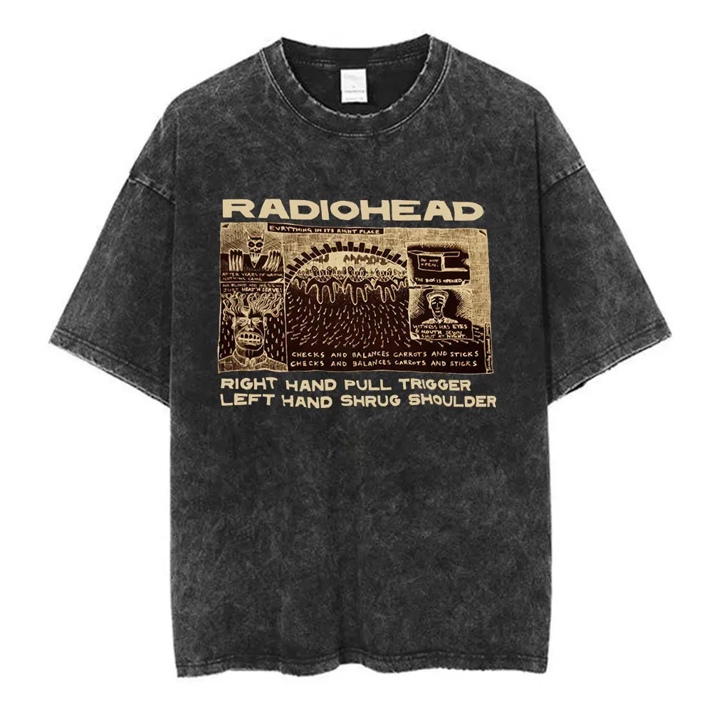 Cheap T-shirt Jerseys Radiohead Rock Band Washed Cotton T Shirt Men Women Hip Hop Music Tee Fashion Short Sleeve Tshirt Summer Oversized T-shirts Tops
