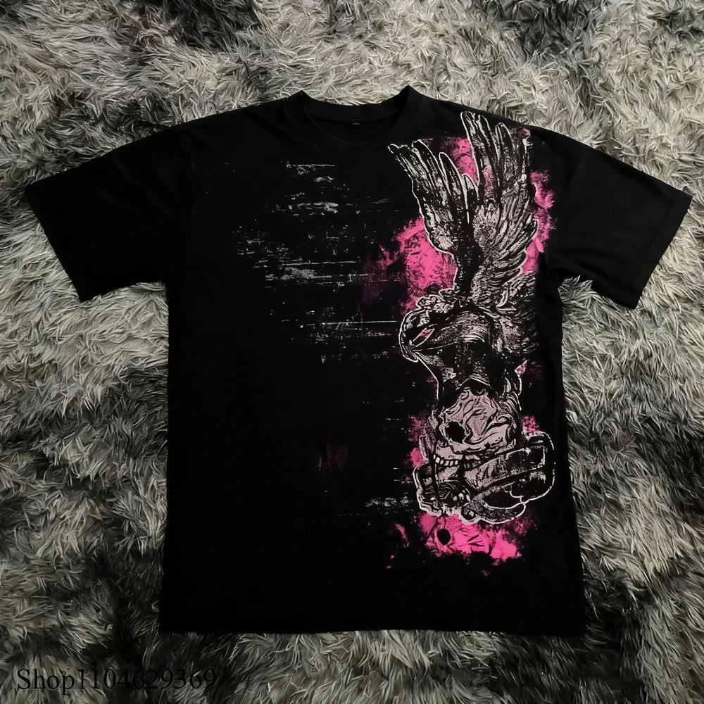 Cheap T-shirt Jerseys Classic Y2K Gothic Style T-shirt Print Oversized T Shirt High Street Shirts Gothic Round Neck Cotton Tops New Mens Women T Shirt