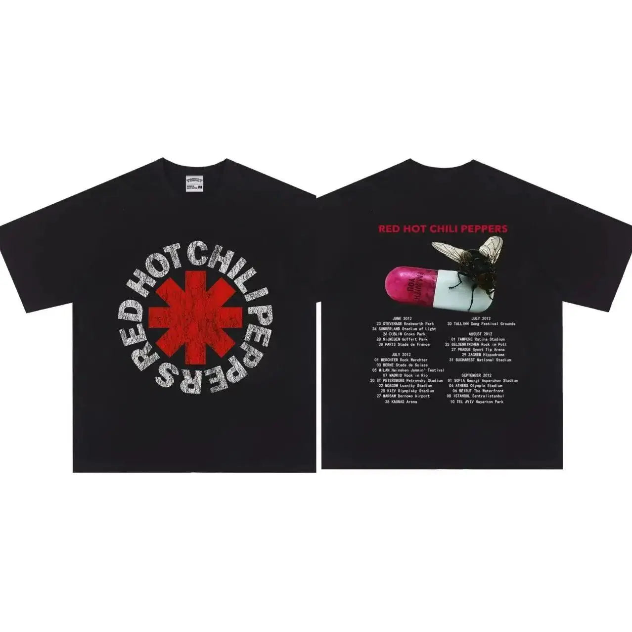 Cheap T-shirt Jerseys 25SS High quality Vintage Rock Red Chili Printed Band Short Sleeve Heavy Washed Cotton Loose Casual Oversize Street Pop T-shirt