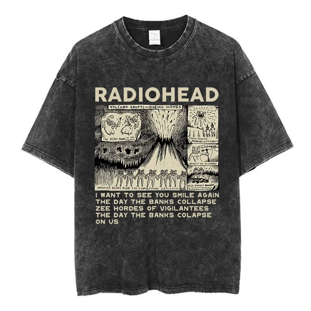 Cheap T-shirt Jerseys Radiohead Rock Band Washed Cotton T Shirt Men Women Hip Hop Music Tee Fashion Short Sleeve Tshirt Summer Oversized T-shirts Tops