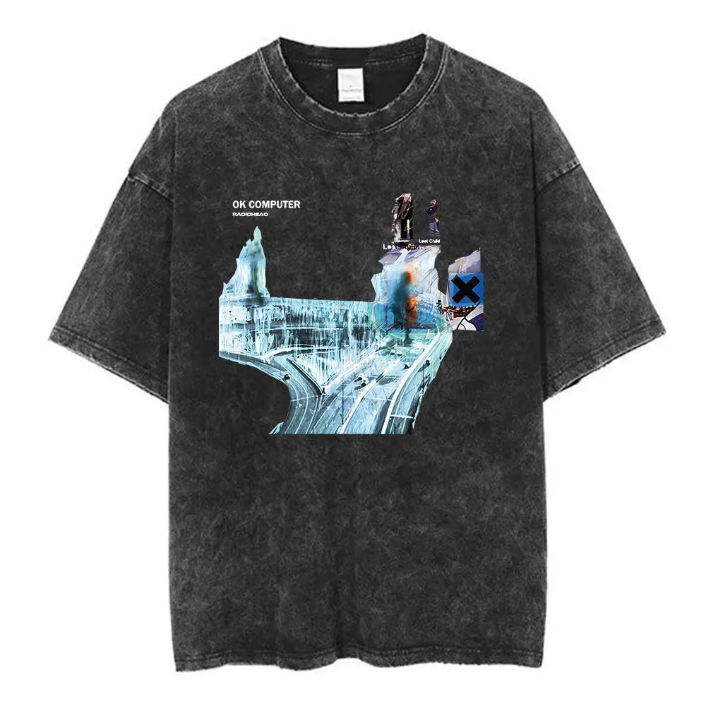 Cheap T-shirt Jerseys Radiohead Rock Band Washed Cotton T Shirt Men Women Hip Hop Music Tee Fashion Short Sleeve Tshirt Summer Oversized T-shirts Tops