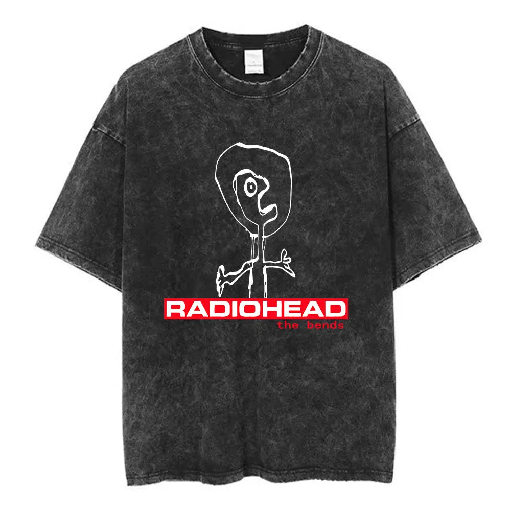 Cheap T-shirt Jerseys Radiohead Rock Band Washed Cotton T Shirt Men Women Hip Hop Music Tee Fashion Short Sleeve Tshirt Summer Oversized T-shirts Tops