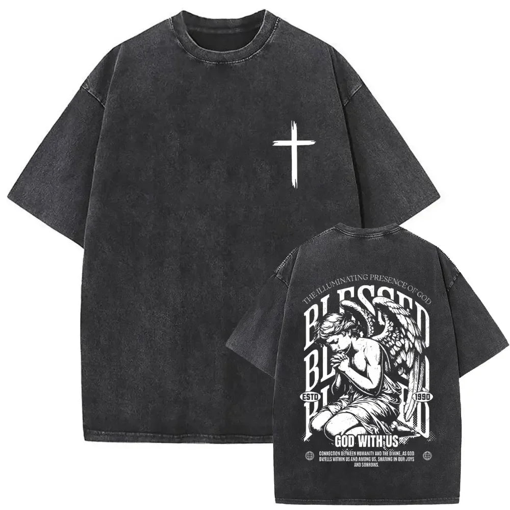 Cheap T-shirt Jerseys Christian Religious Jesus Forgive Them Father Vintage Washed T-shirt  Men Women Gothic Rock Oversized T Shirts Tops Streetwear