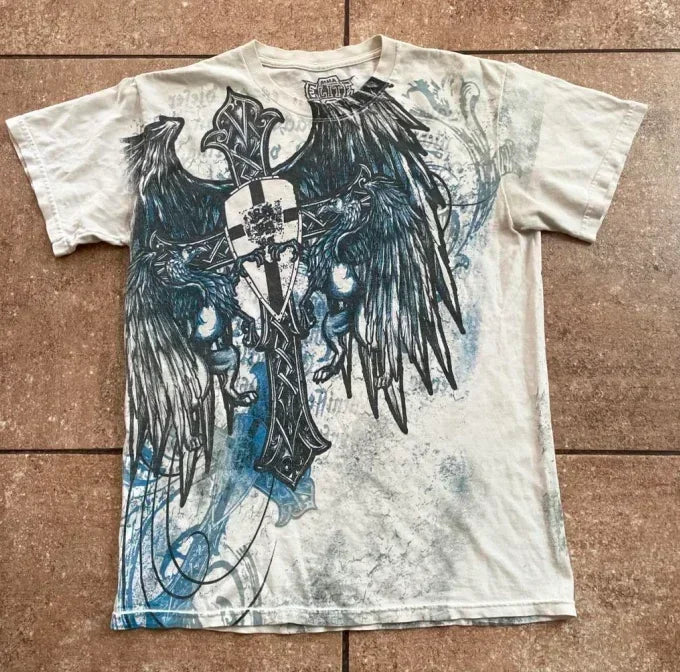 Cheap T-shirt Jerseys 90s American Suffering Trendy Retro Fashion Print Round Neck Short Sleeved T shirt Women Y2K Street Style Gothic Couple Sports