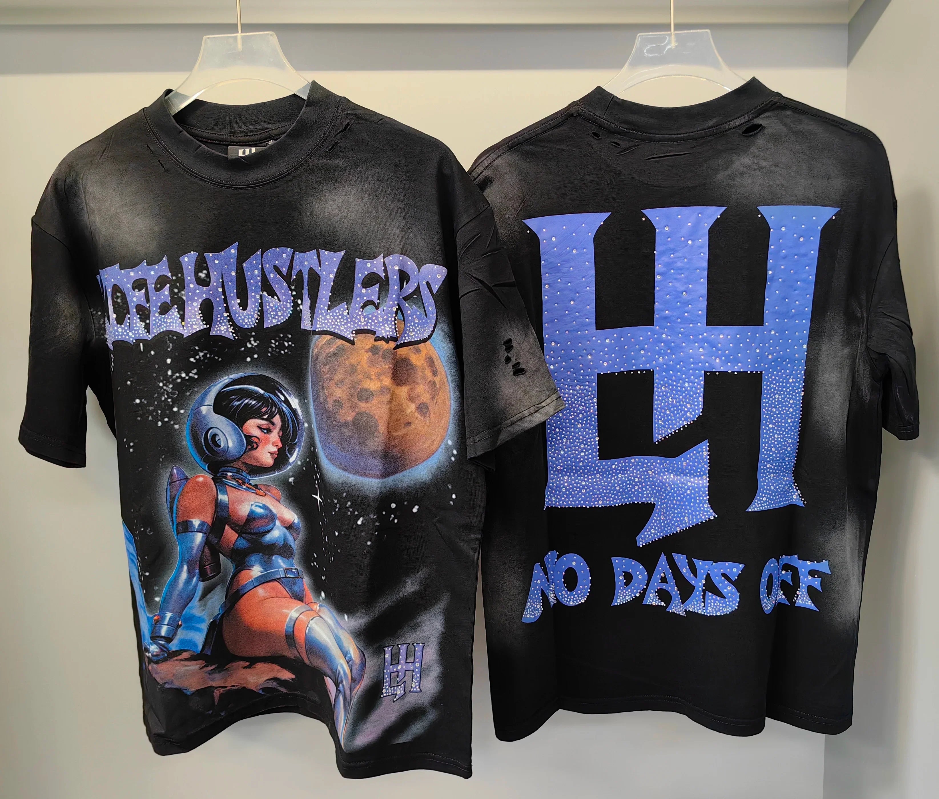 Cheap T-shirt Jerseys New fashion brand LIFE HUSTLERS Y2K hot stamping hole Men Women T-shirt Streetwear 100% Cotton Loose Round Neck Top Tees