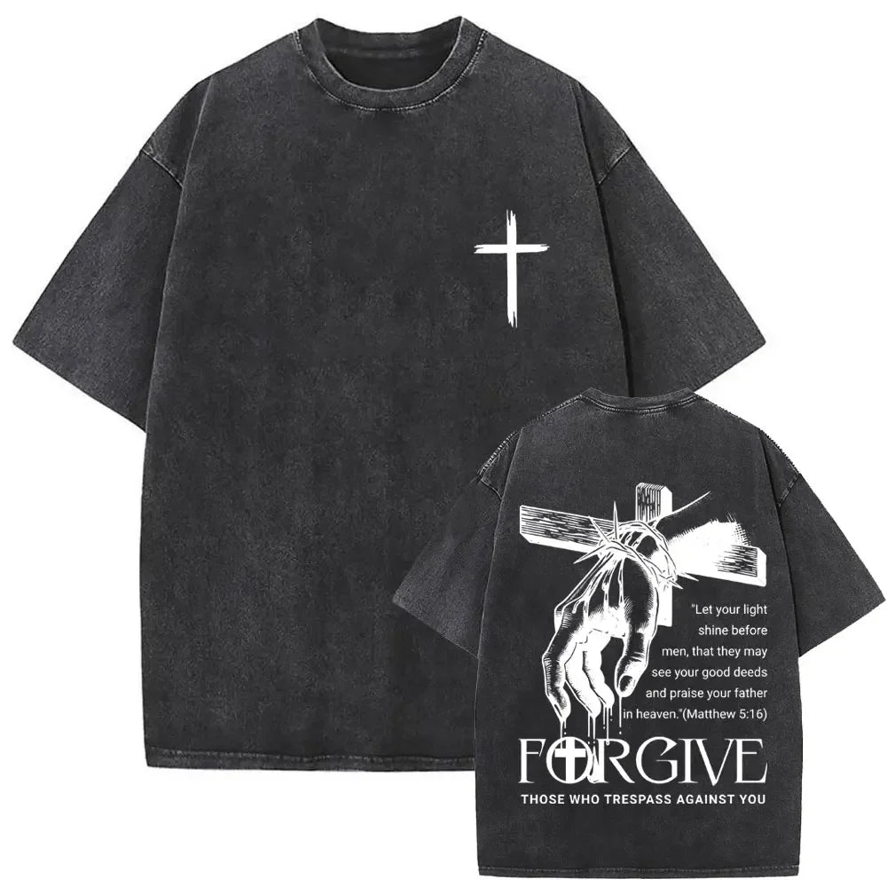 Cheap T-shirt Jerseys Christian Religious Jesus Forgive Them Father Vintage Washed T-shirt  Men Women Gothic Rock Oversized T Shirts Tops Streetwear