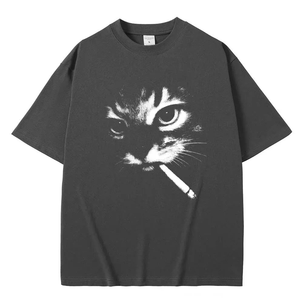 Cheap T-shirt Jerseys Funny Meme Smoking Cat Face Graphic T-shirts Men Women Casual Cotton Vintage T Shirts Men's Oversized T-shirts Cats Lovers Gifts