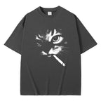 Cheap T-shirt Jerseys Funny Meme Smoking Cat Face Graphic T-shirts Men Women Casual Cotton Vintage T Shirts Men's Oversized T-shirts Cats Lovers Gifts