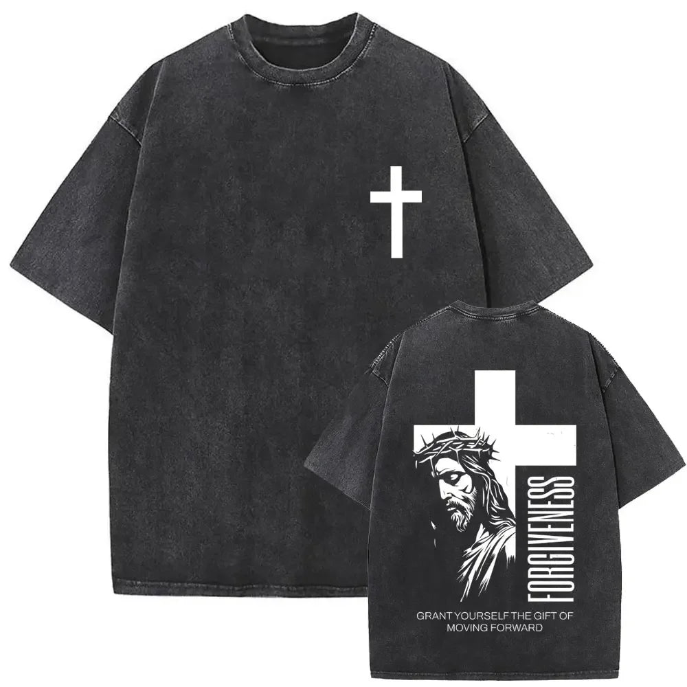 Cheap T-shirt Jerseys Christian Religious Jesus Forgive Them Father Vintage Washed T-shirt  Men Women Gothic Rock Oversized T Shirts Tops Streetwear