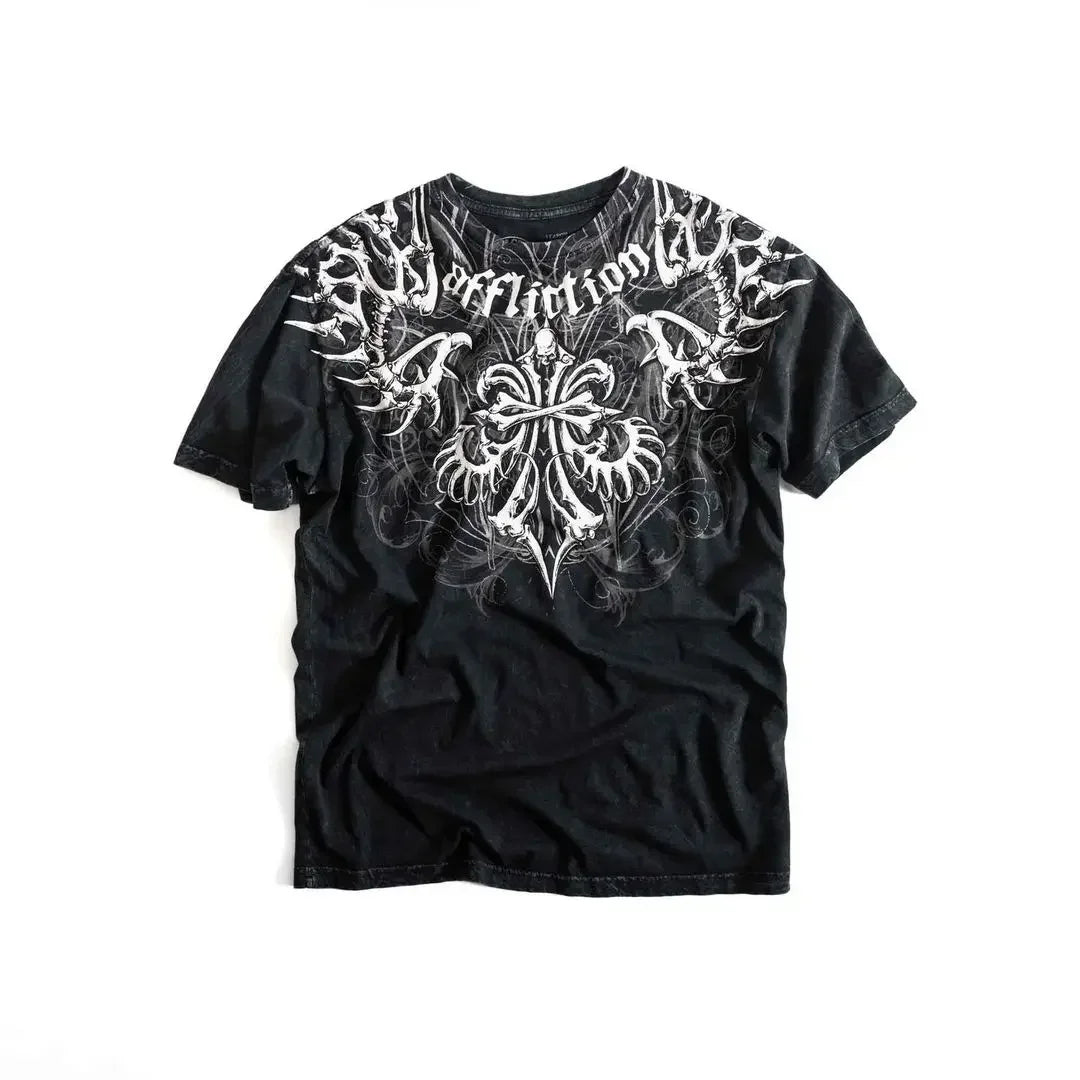 Cheap T-shirt Jerseys 90s American Suffering Trendy Retro Fashion Print Round Neck Short Sleeved T shirt Women Y2K Street Style Gothic Couple Sports