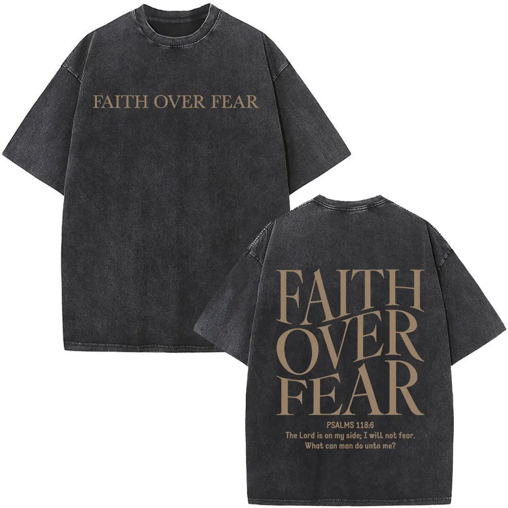 Cheap T-shirt Jerseys Christian Jesus Faith Over Fear Bible Verse Washed T-shirts Men Women Fashion Vintage Oversized T Shirts Harajuku Cotton T-shirt