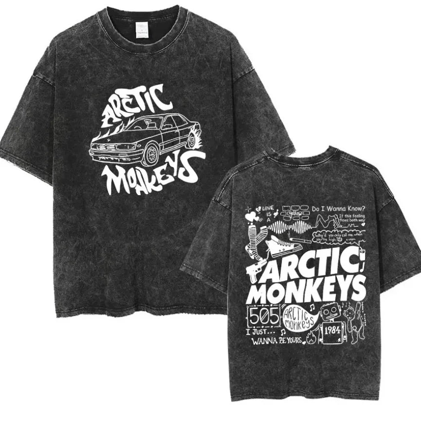 Cheap T-shirt Jerseys Retro Rock Arctic Monkeys Music Album Graphic T-Shrit Men's Vintage Washed Oversized Short Sleeve T Shirt Y2k Hip Hop Streetwear