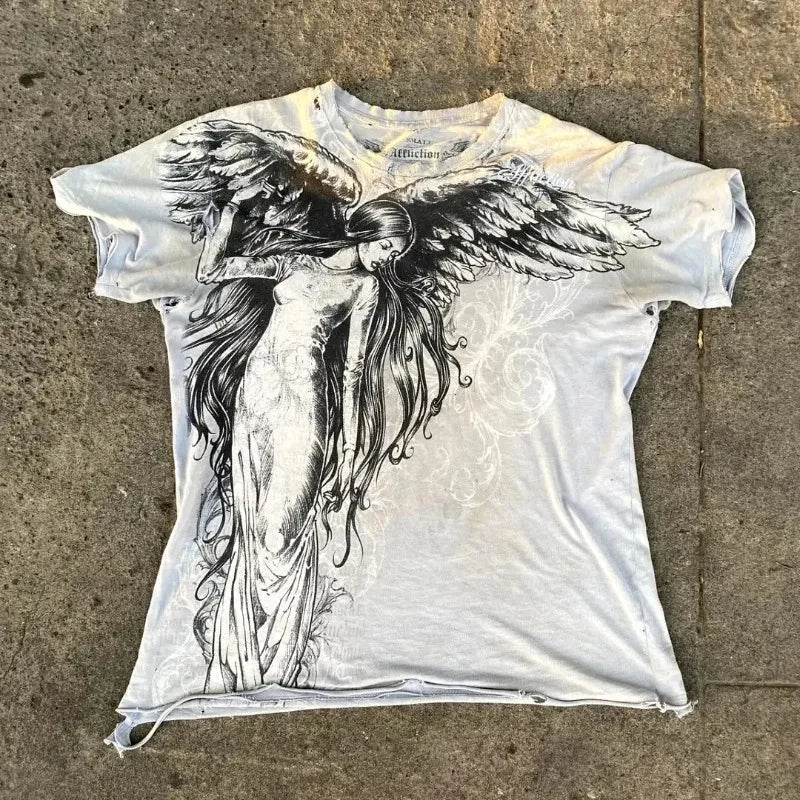 Cheap T-shirt Jerseys Summer New Fashion Oversized Printed T-shirt Men Y2K Harajuku Vintage Hip Hop Oversized Short-sleeved Gothic Shirt Men And Women