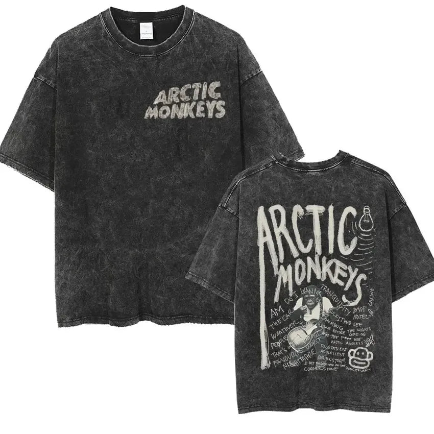 Cheap T-shirt Jerseys Retro Rock Arctic Monkeys Music Album Graphic T-Shrit Men's Vintage Washed Oversized Short Sleeve T Shirt Y2k Hip Hop Streetwear