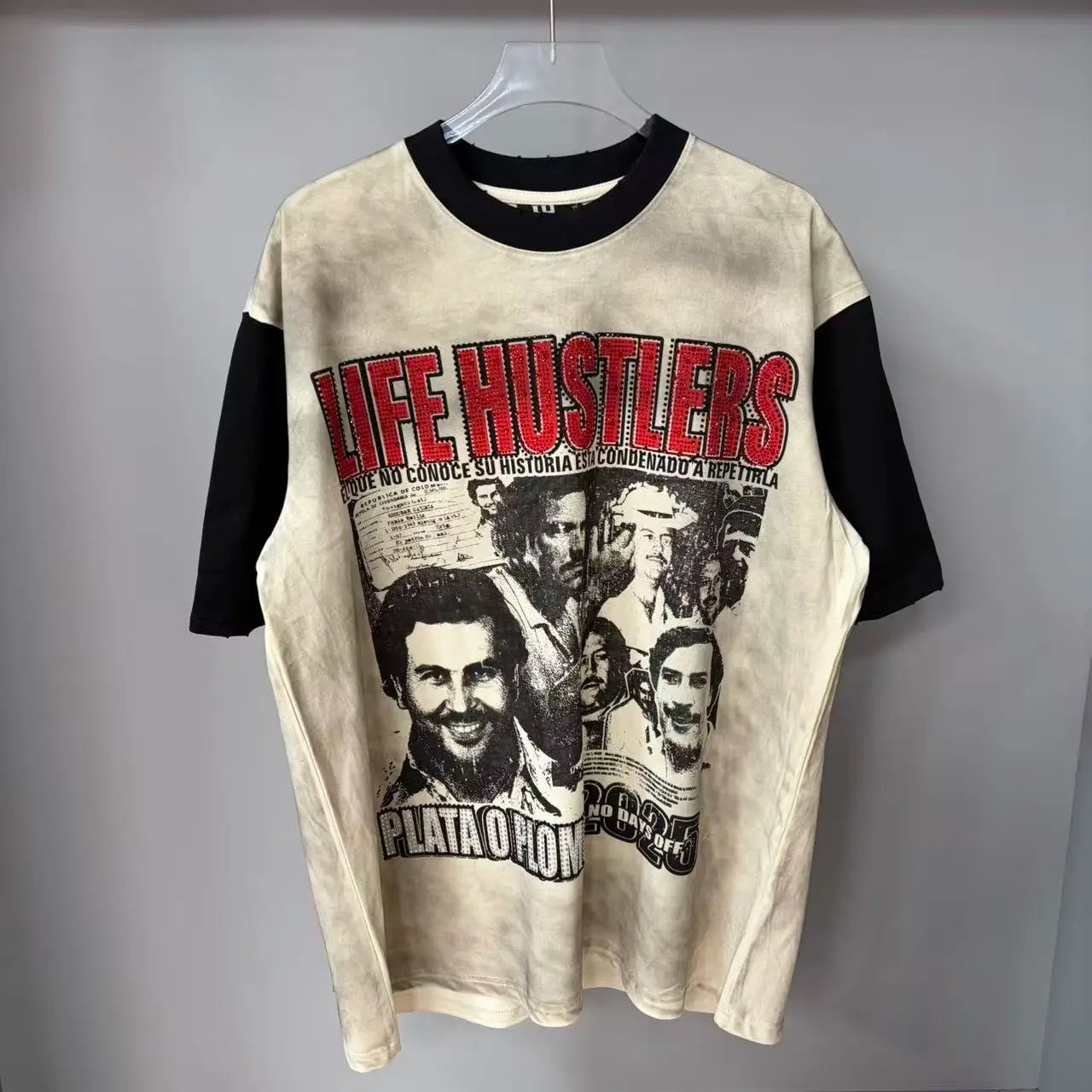 Cheap T-shirt Jerseys New fashion brand LIFE HUSTLERS Y2K hot stamping hole Men Women T-shirt Streetwear 100% Cotton Loose Round Neck Top Tees