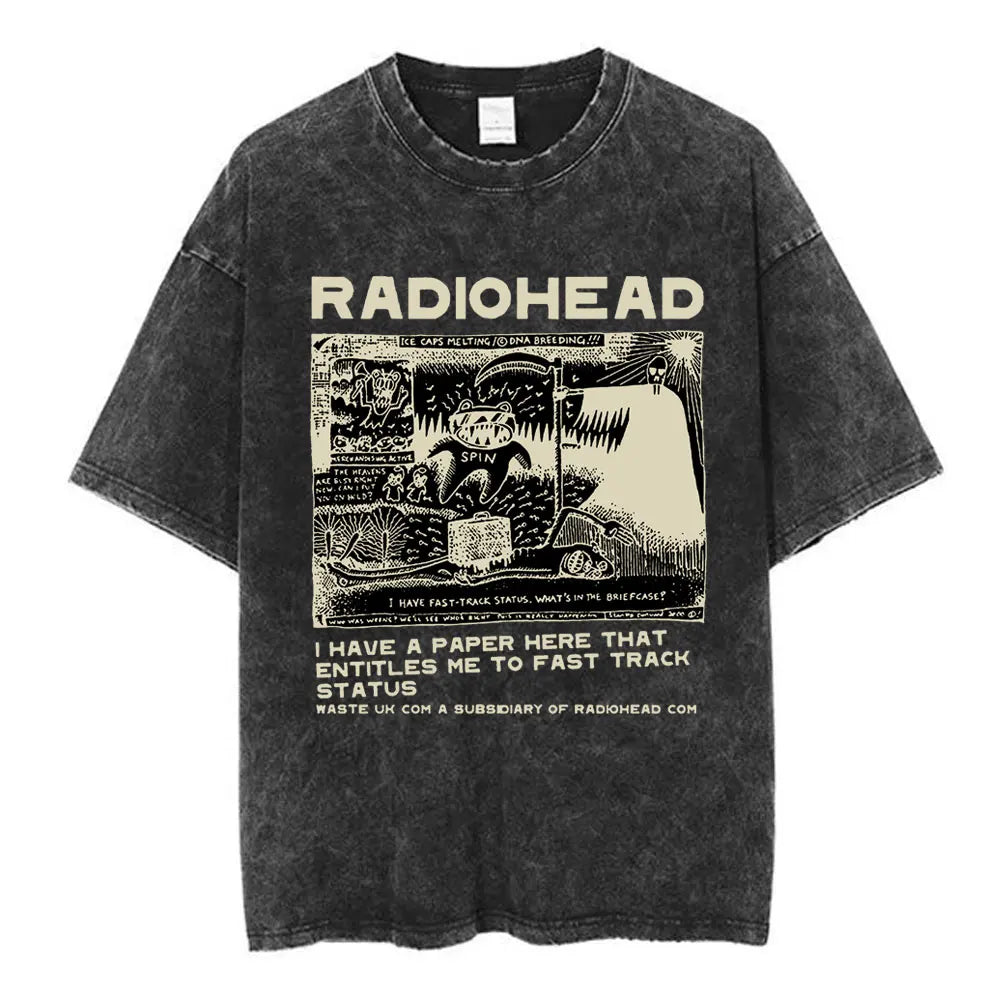Cheap T-shirt Jerseys Radiohead Rock Band Washed Cotton T Shirt Men Women Hip Hop Music Tee Fashion Short Sleeve Tshirt Summer Oversized T-shirts Tops
