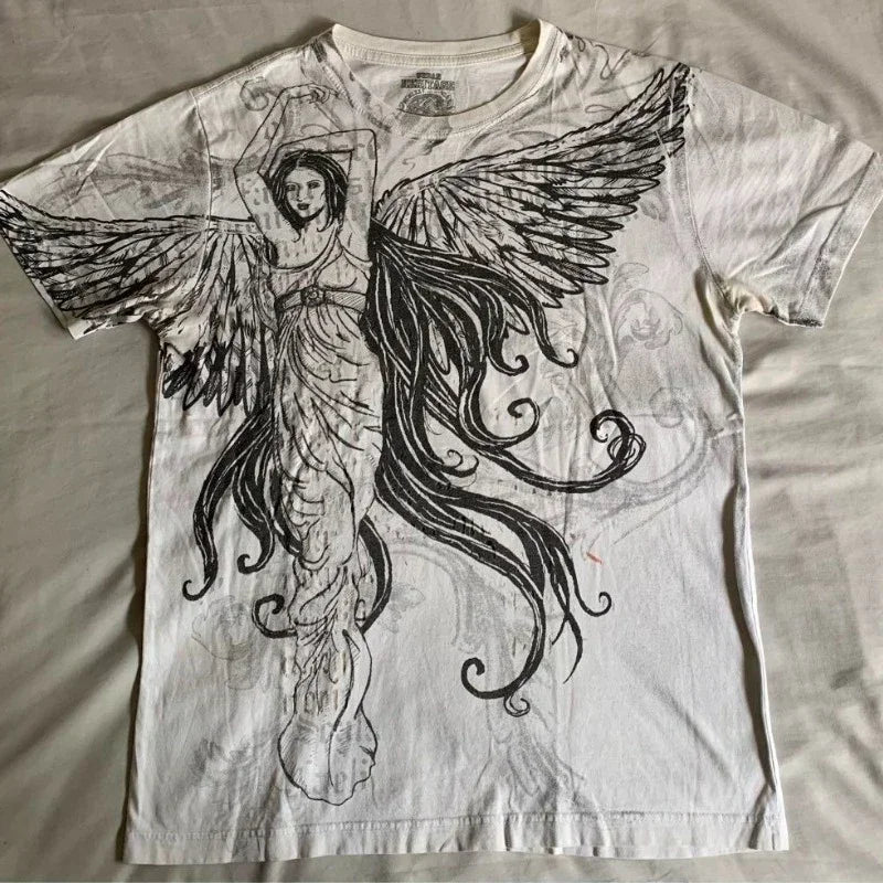 Cheap T-shirt Jerseys 90s American Suffering Trendy Retro Fashion Print Round Neck Short Sleeved T shirt Women Y2K Street Style Gothic Couple Sports