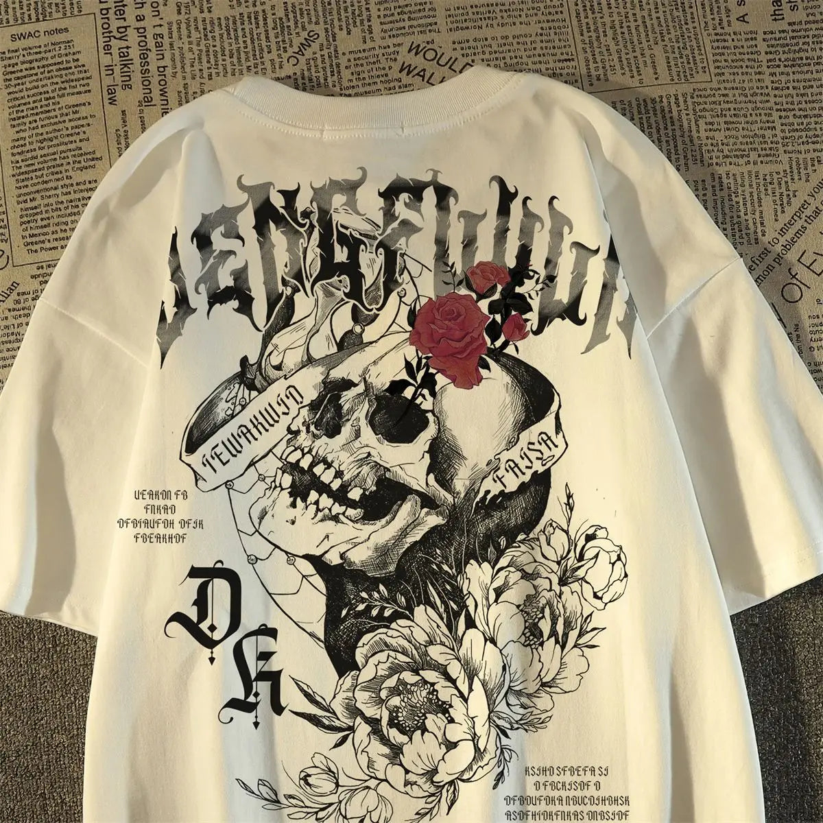 Cheap T-shirt Jerseys 2025 New pure cotton American retro skull print T-shirt with round neck and short sleeve women summer European and American tops