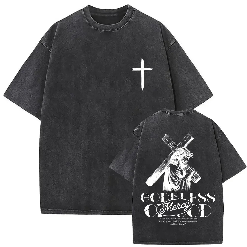 Cheap T-shirt Jerseys Christian Religious Jesus Forgive Them Father Vintage Washed T-shirt  Men Women Gothic Rock Oversized T Shirts Tops Streetwear