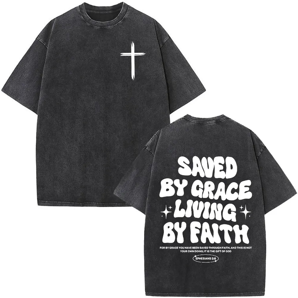Cheap T-shirt Jerseys Christian Jesus Faith Over Fear Bible Verse Washed T-shirts Men Women Fashion Vintage Oversized T Shirts Harajuku Cotton T-shirt